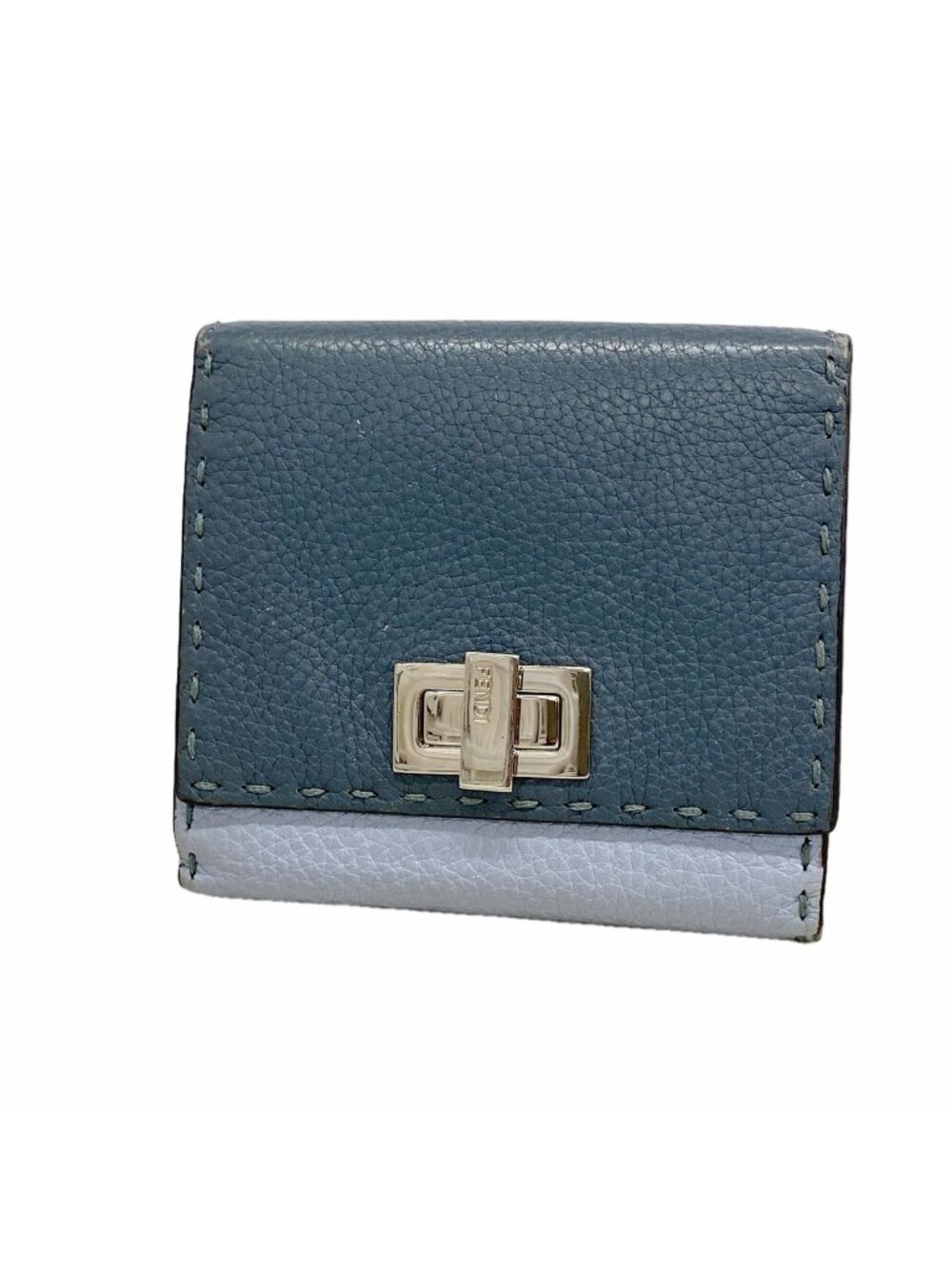 Fendi Wallet Selleria Peekaboo Leather Blue Silver